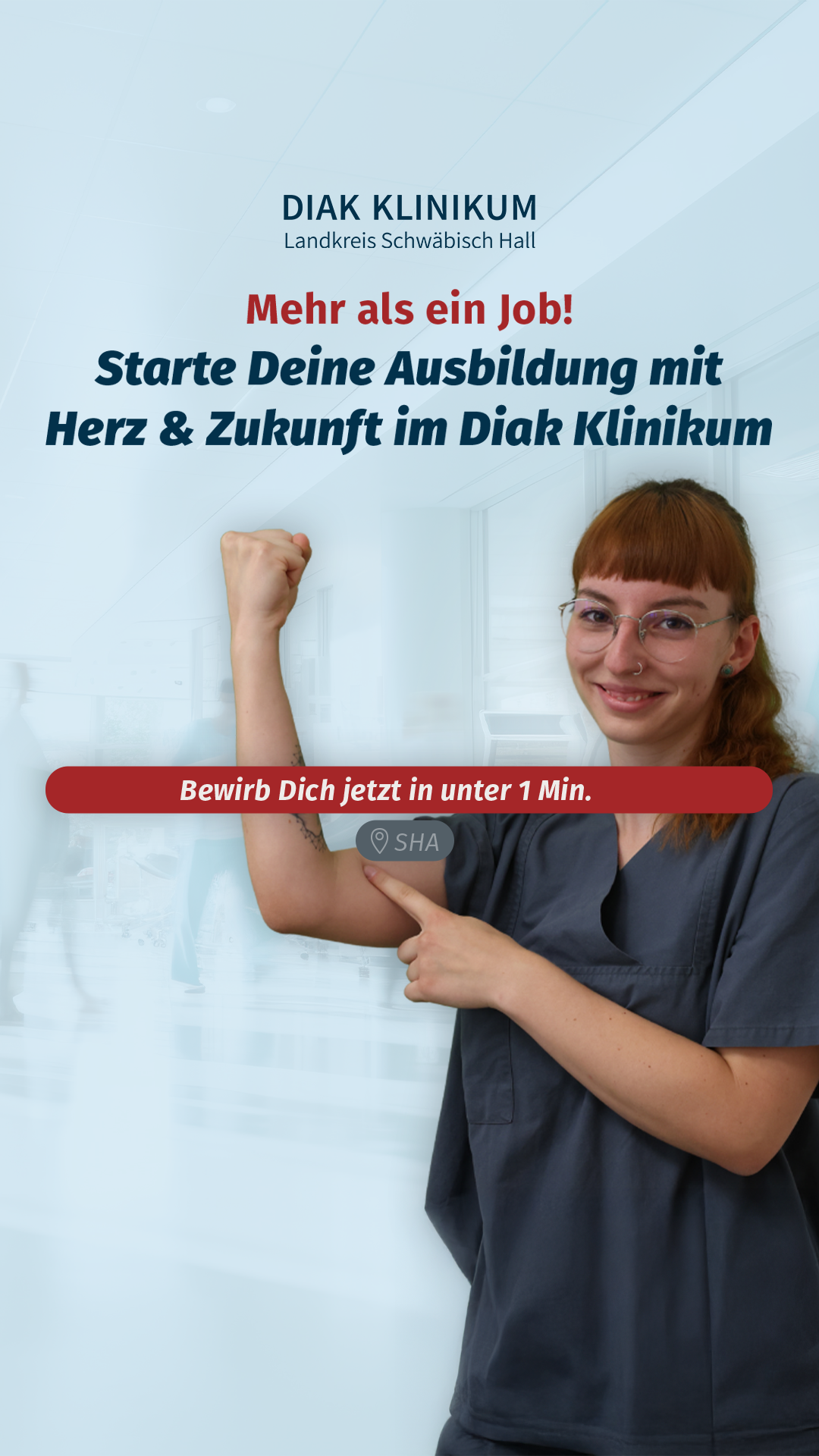 Diak Klinikum Facebook ad: Finde deinen Ausbildungsweg im Klinikum, hier starten.