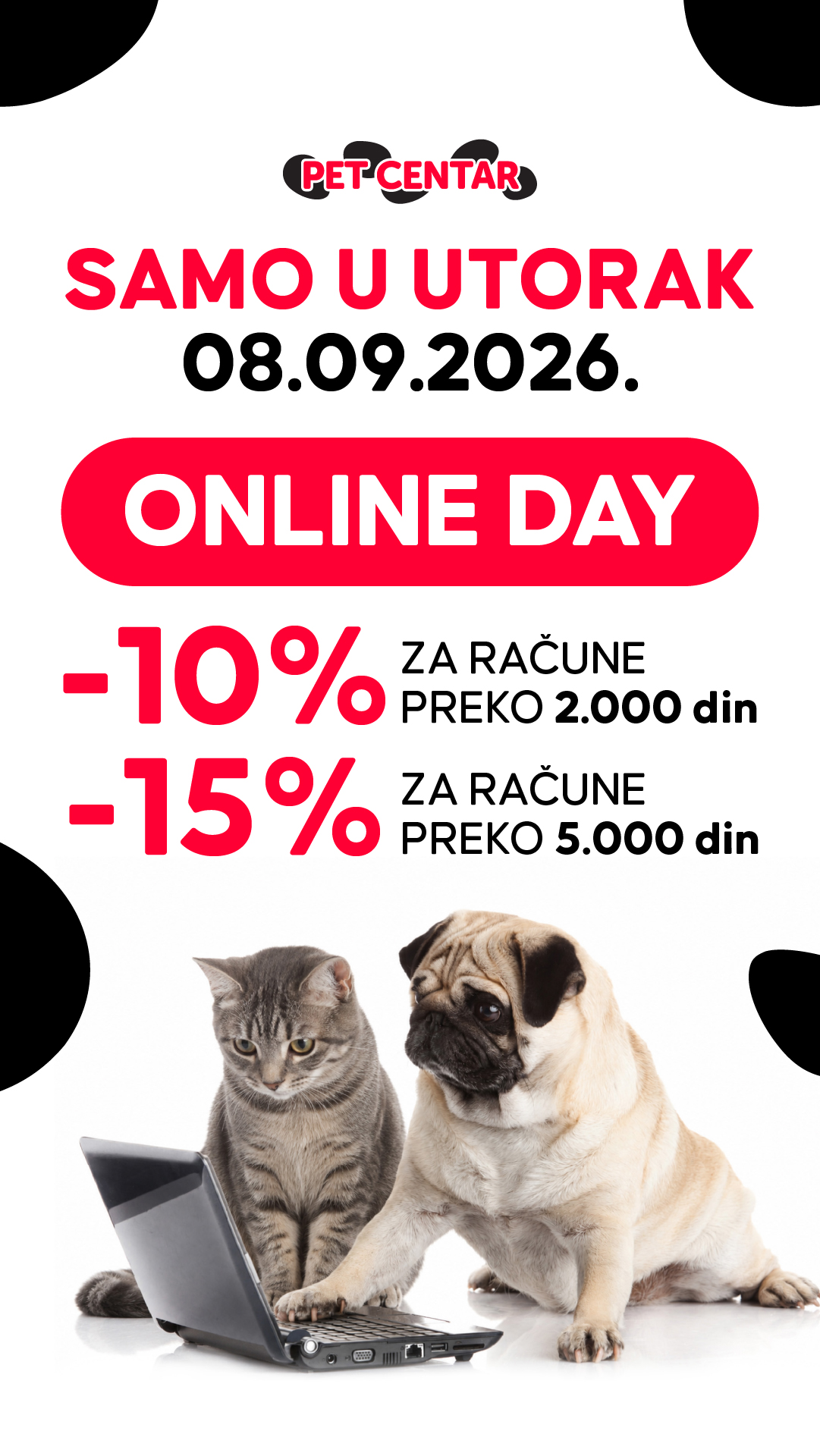 PET CENTAR Srbija Facebook ad: ONLINE DAY: Do -15% popusta!