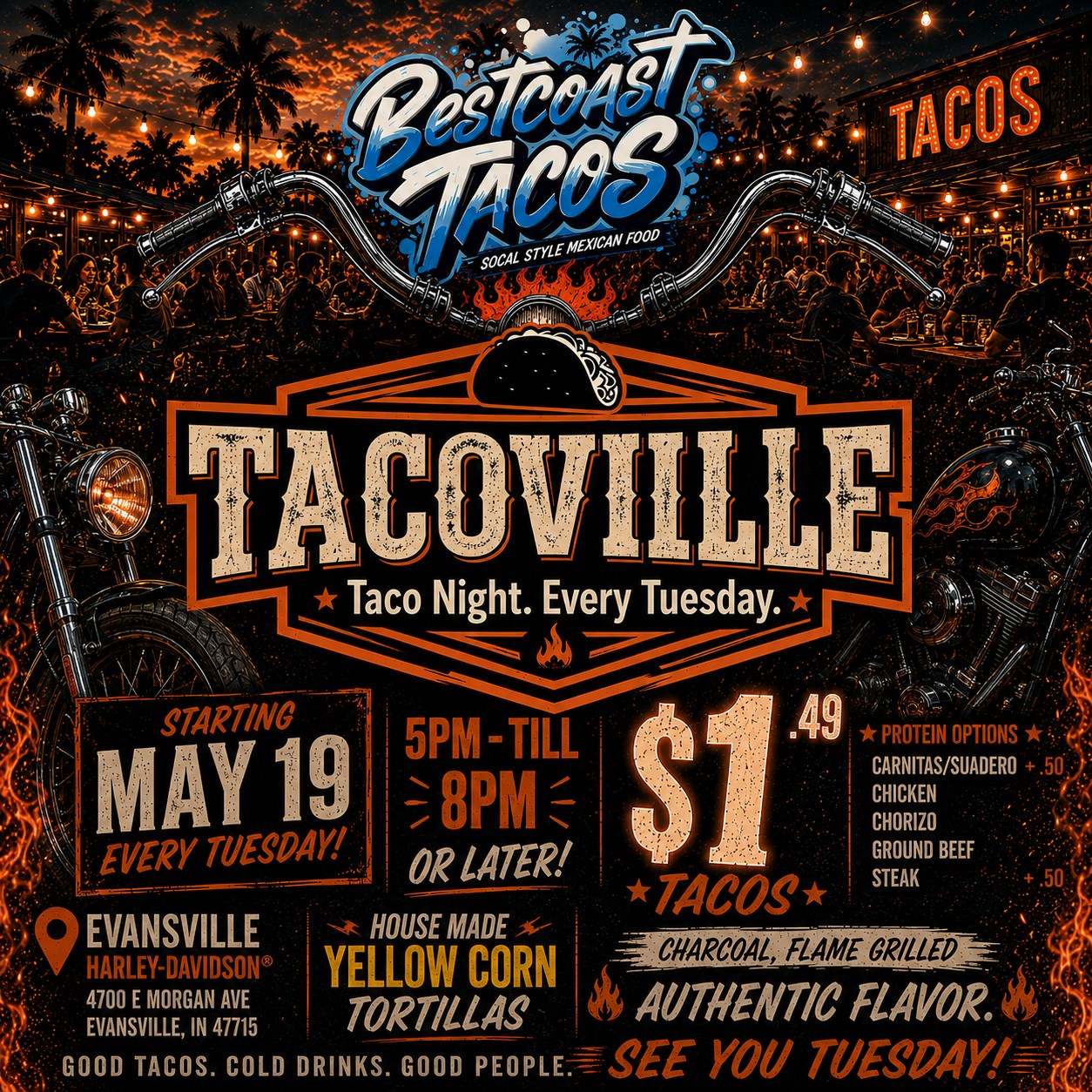 Bestcoast Tacos Facebook ad: TACOVILLE STARTS MAY 19