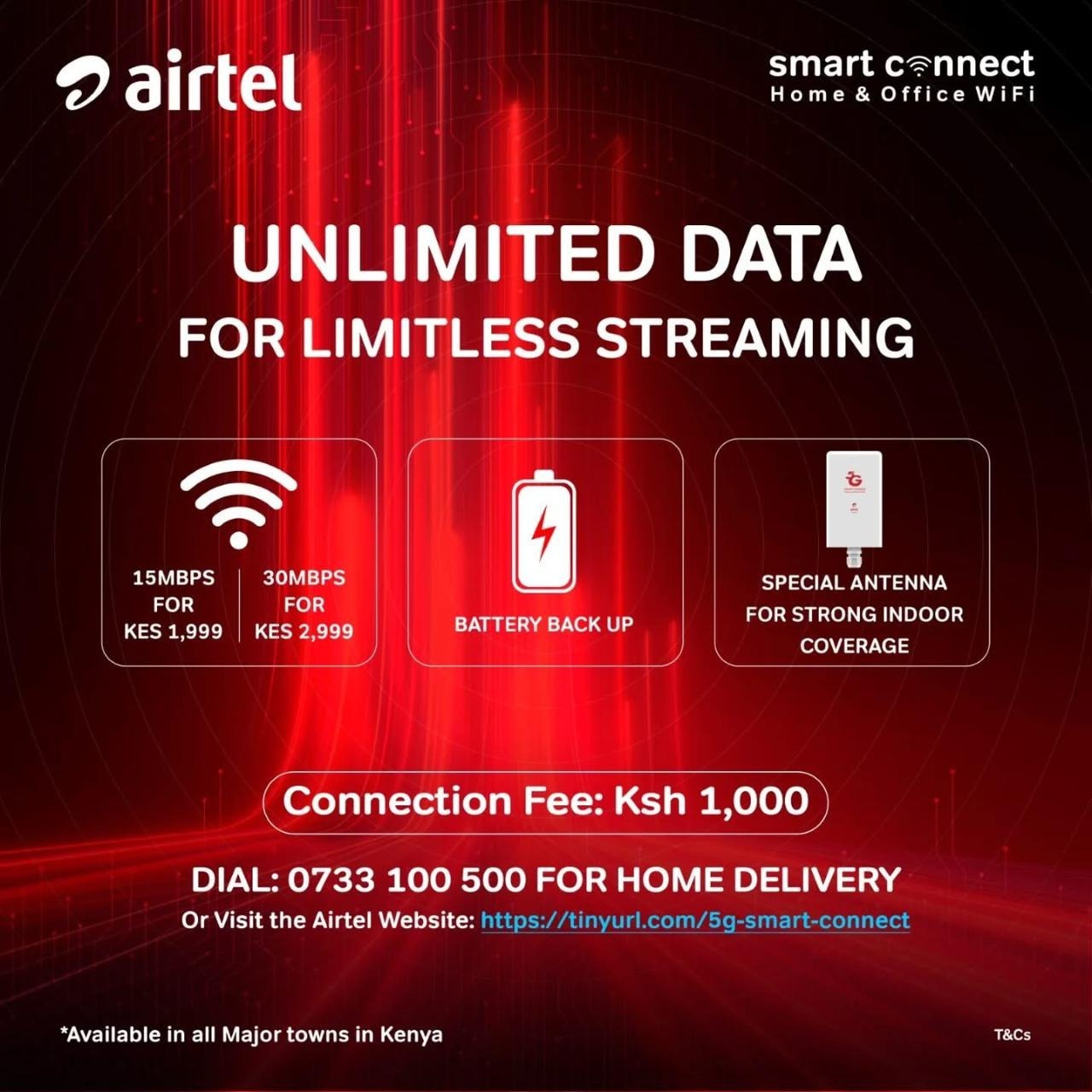Airtel Kenya Facebook ad: Stay connected with Airtel 5G Smart Connect.