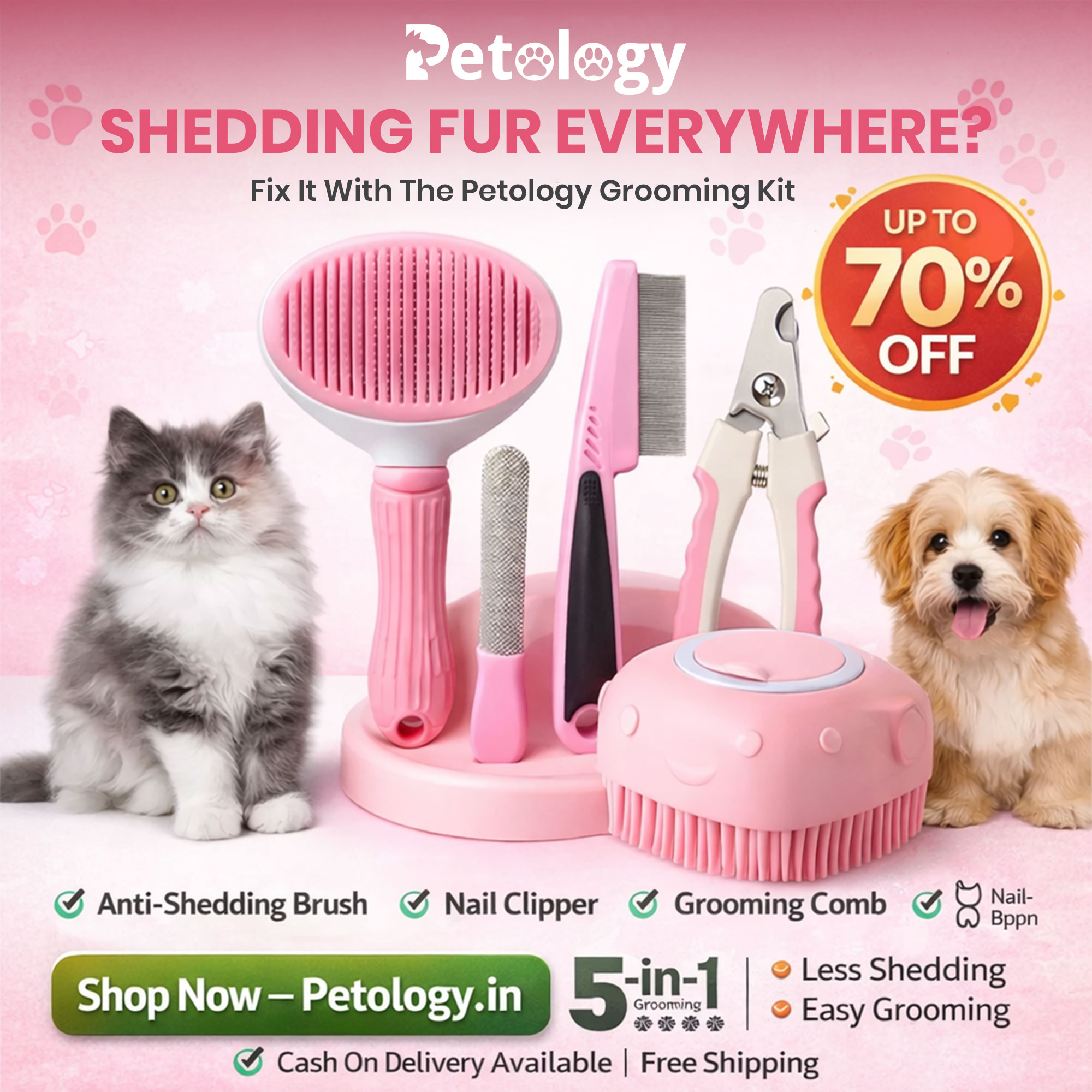 Petology Store Facebook ad: Upto 70% OFF on Pet Grooming Kit