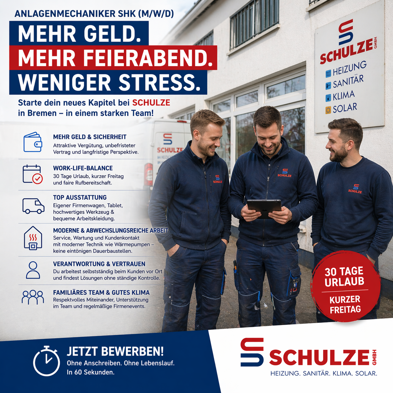 Jürgen Schulze GmbH Facebook ad: Mehr Geld, mehr Feierabend, weniger Stress!