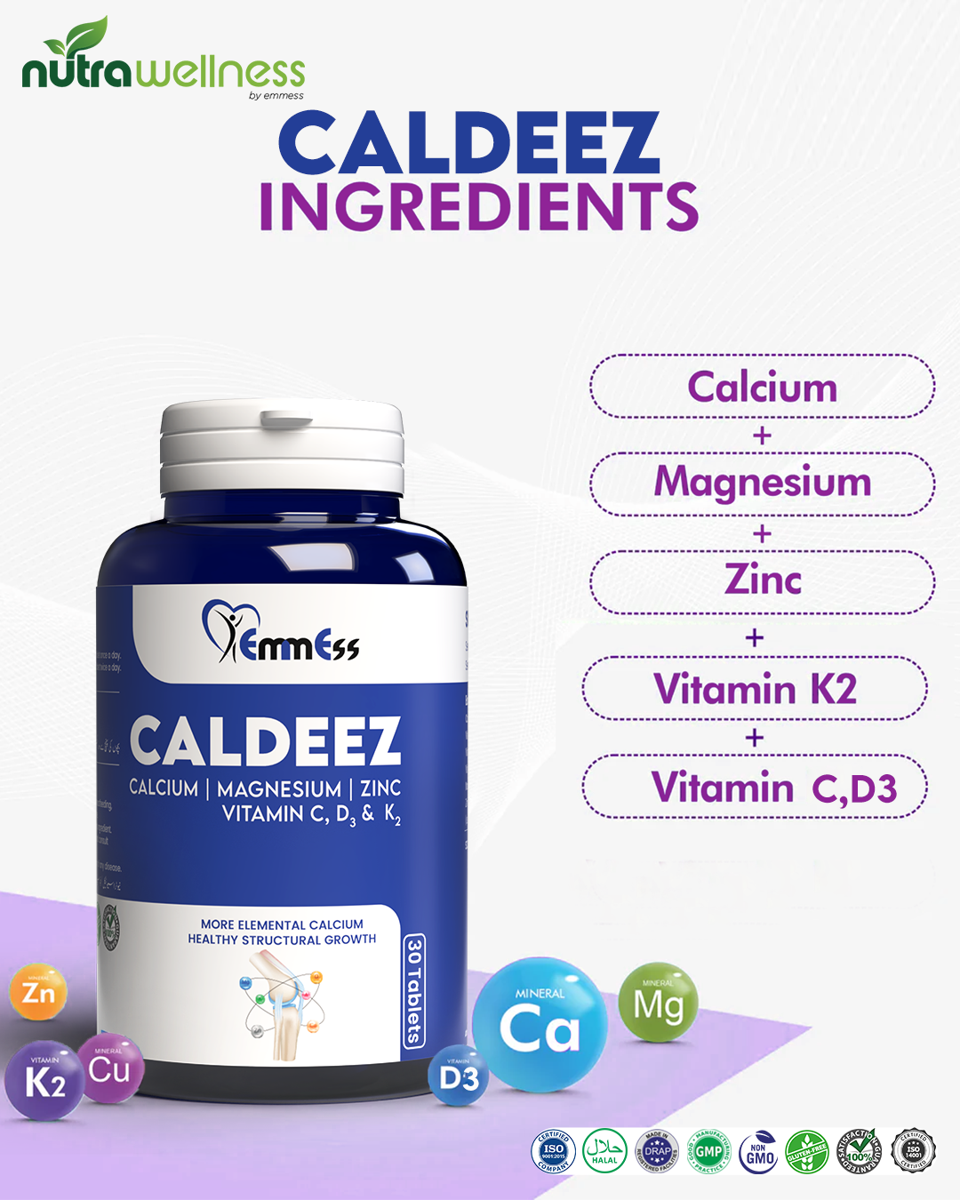 NutraWellness Facebook ad: Calcium Tablets with Zinc & K2 for Bone Health | CALDEEZ