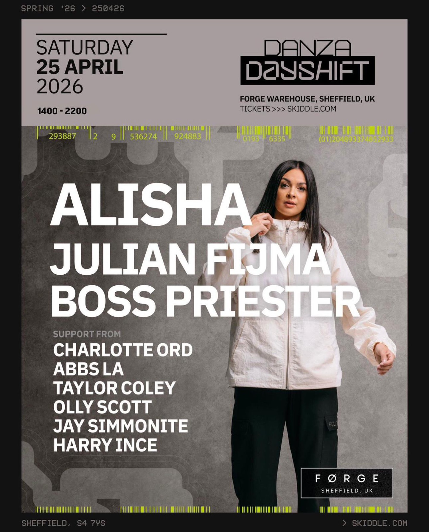 Danza Events Facebook ad: ALISHA (Extended set), JULIAN FIJMA, BOSS PRIESTER at FORGE