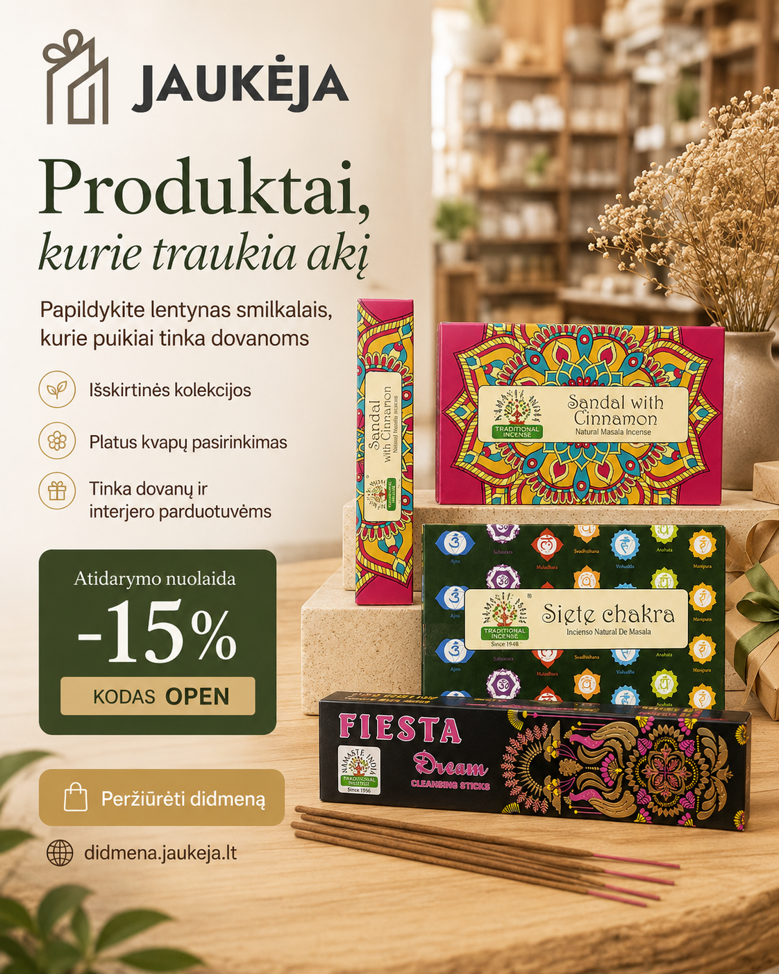 Jaukeja.lt Facebook ad: Produktai ir pakuotės, kurie traukia akį.