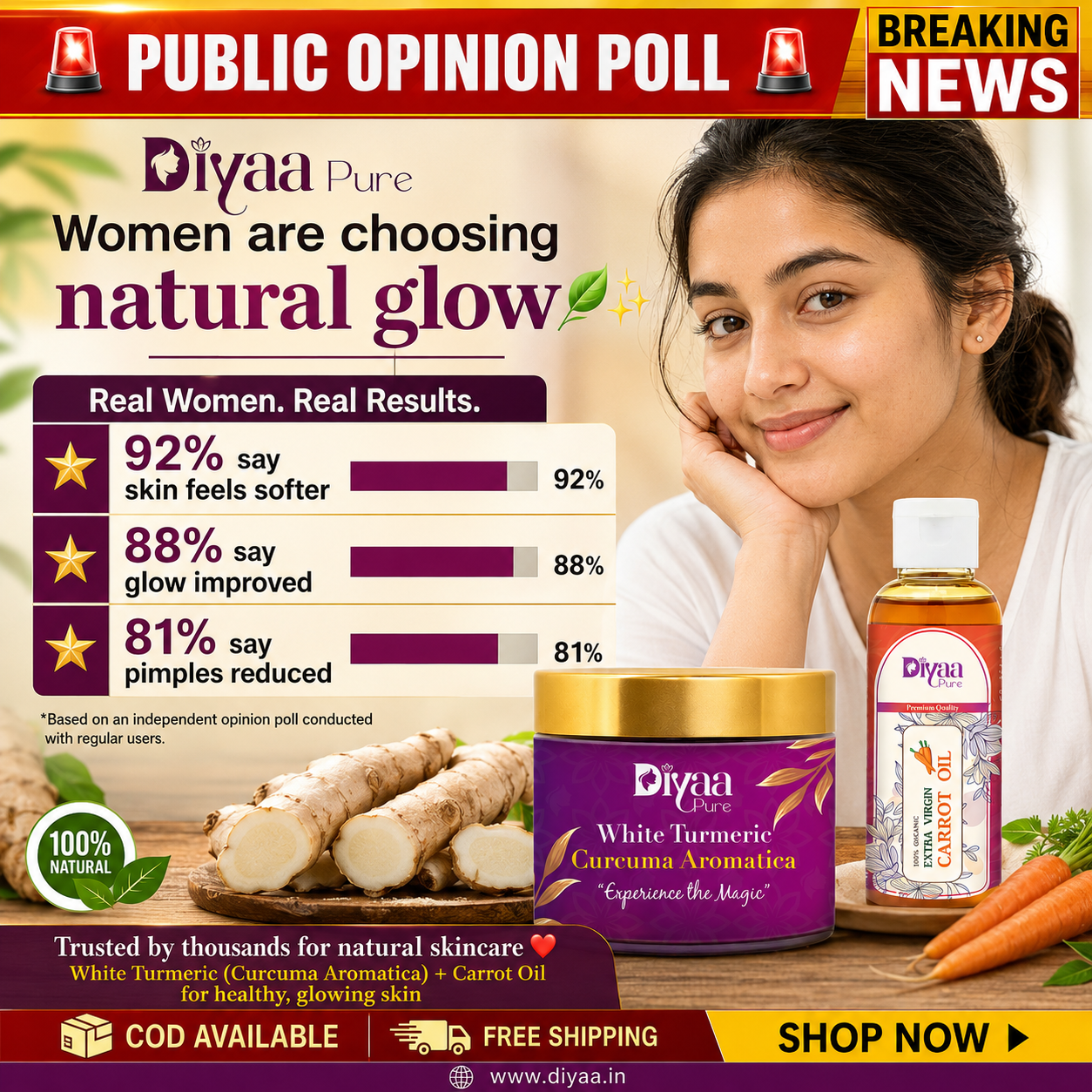 Diyaa Pure Facebook ad: 100% Natural Care