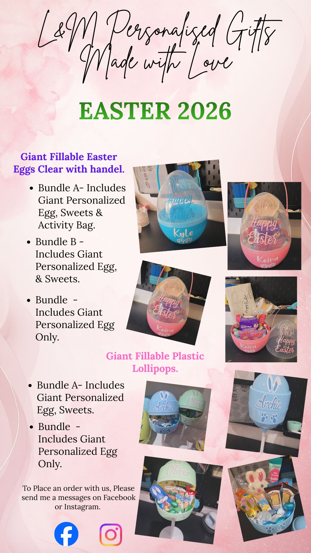 L&M Personalised Gifts Made With Love Facebook ad: Check out my latest product list for Easter…