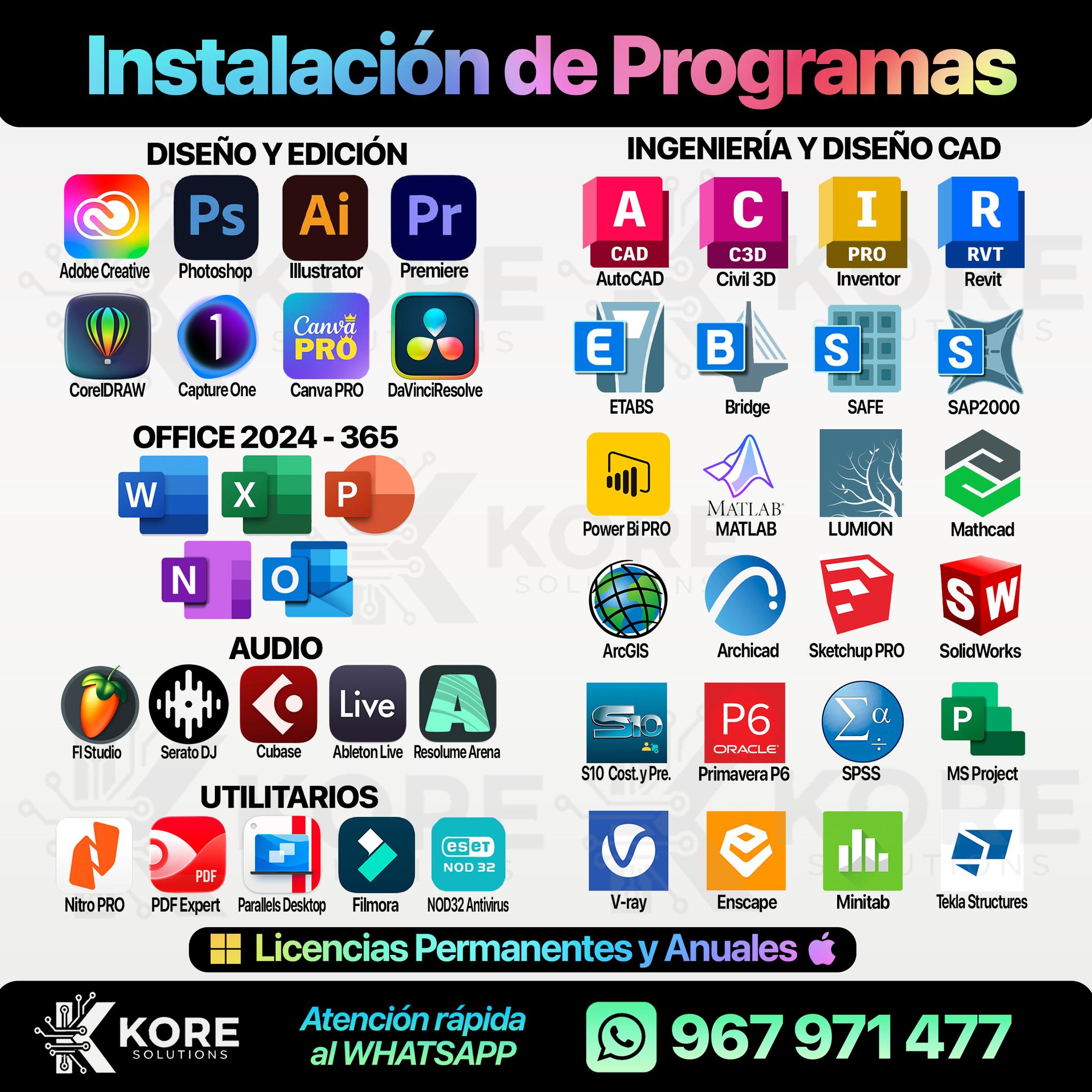 Kore Solutions Facebook ad: 𝗜𝗡𝗦𝗧𝗔𝗟𝗔𝗖𝗜𝗢́𝗡 𝗗𝗘 𝗣𝗥𝗢𝗚𝗥𝗔𝗠𝗔𝗦 𝗬…