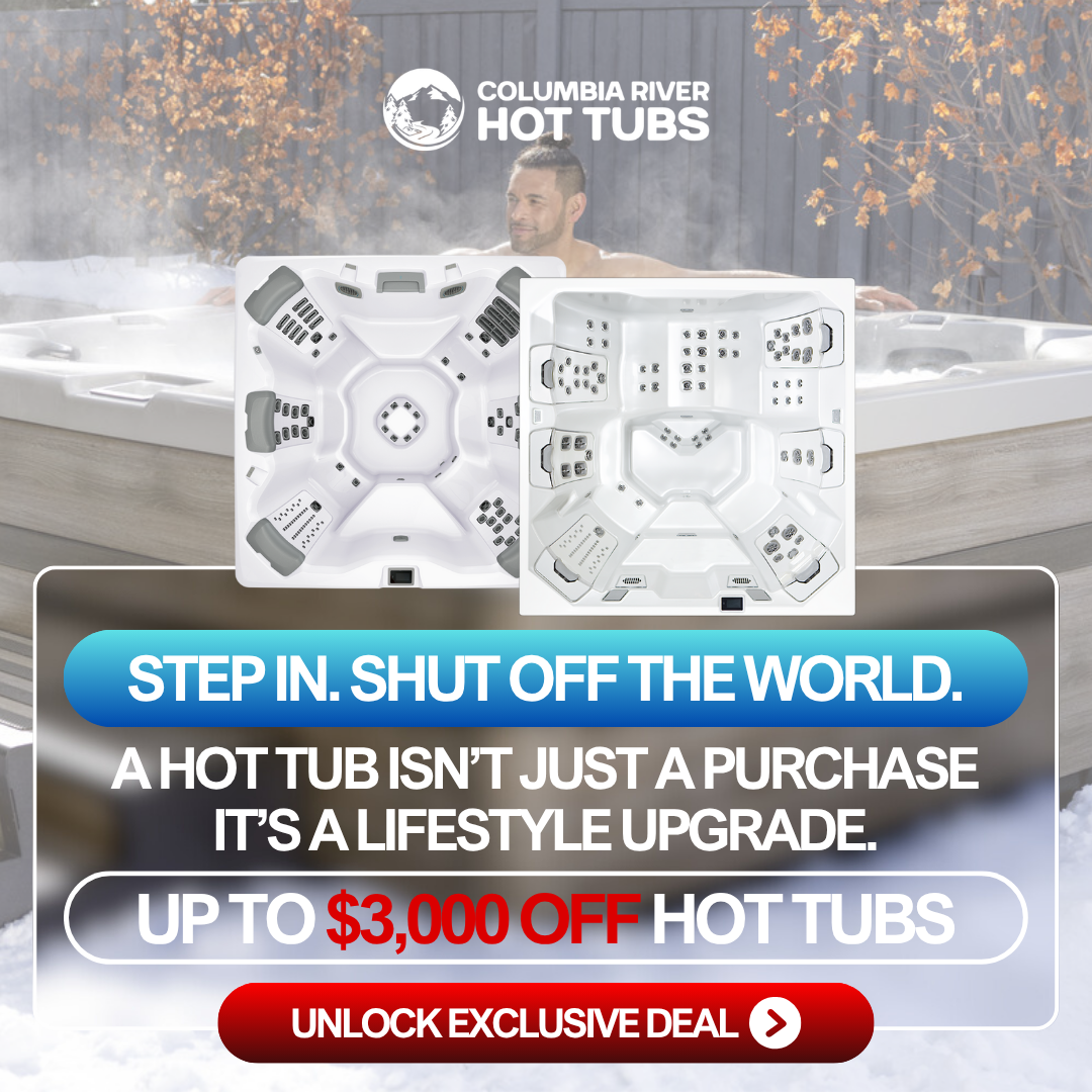 Columbia River Hot Tubs Facebook ad from Feb 10, 2026
