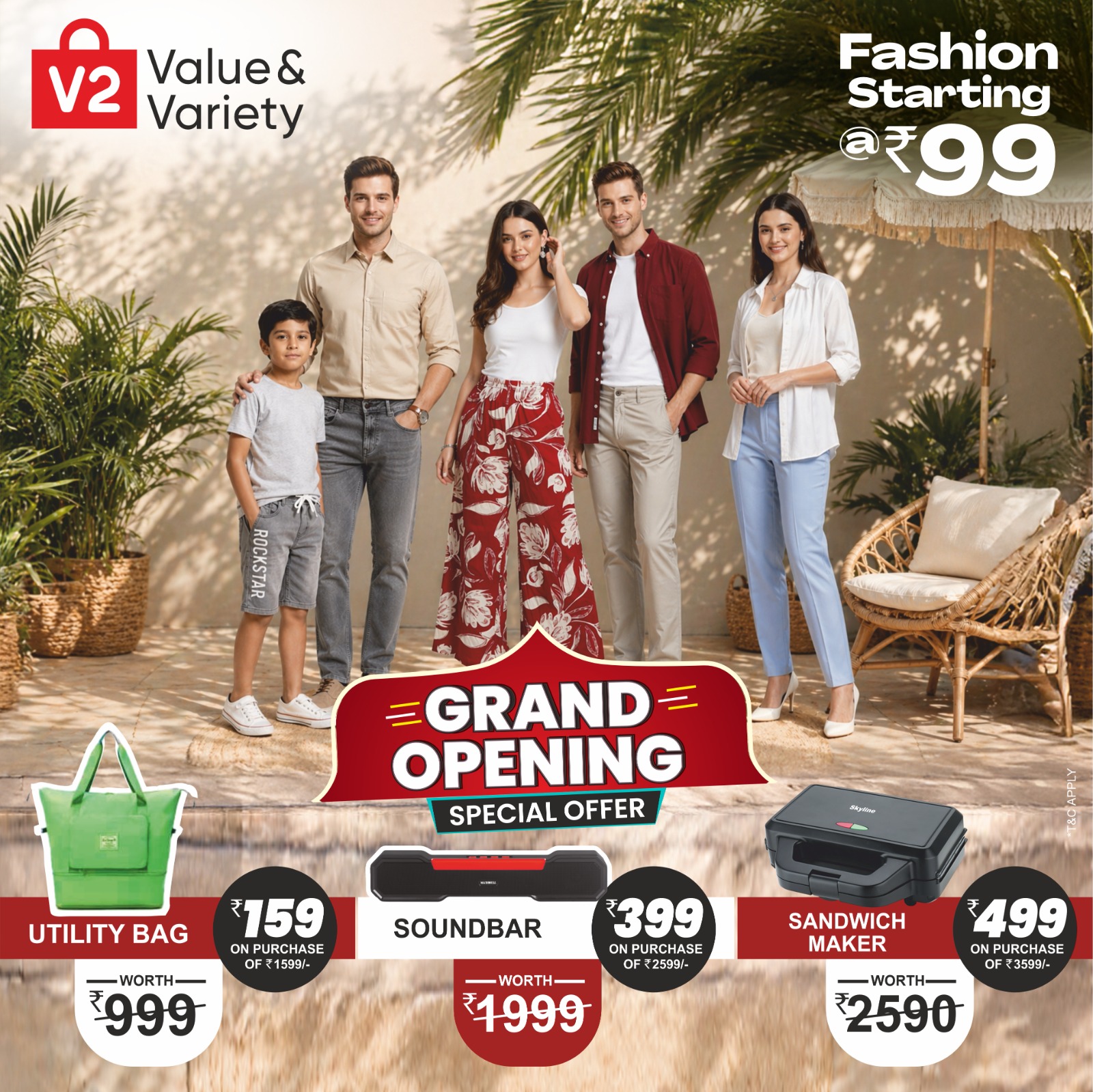 V2Kart.com Facebook ad: Fashion Starts at ₹99 Only
