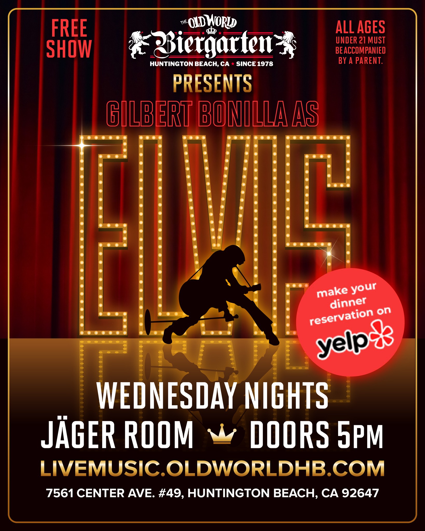 Biergarten at Old World Huntington Beach Facebook ad: Elvis Wednesday