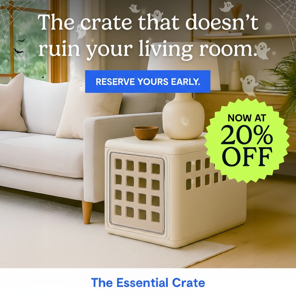 Fable Pets Facebook ad: 𝐍𝐄𝐖! Essential Crate is Here Fits Every Home