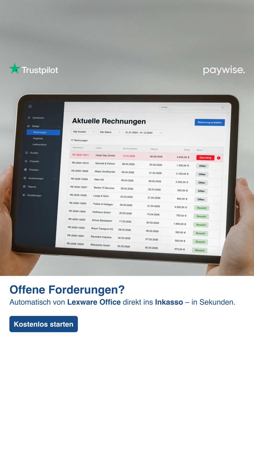 paywise Facebook ad: Genug gewartet? Hol dir dein Geld zurück, mit paywise!