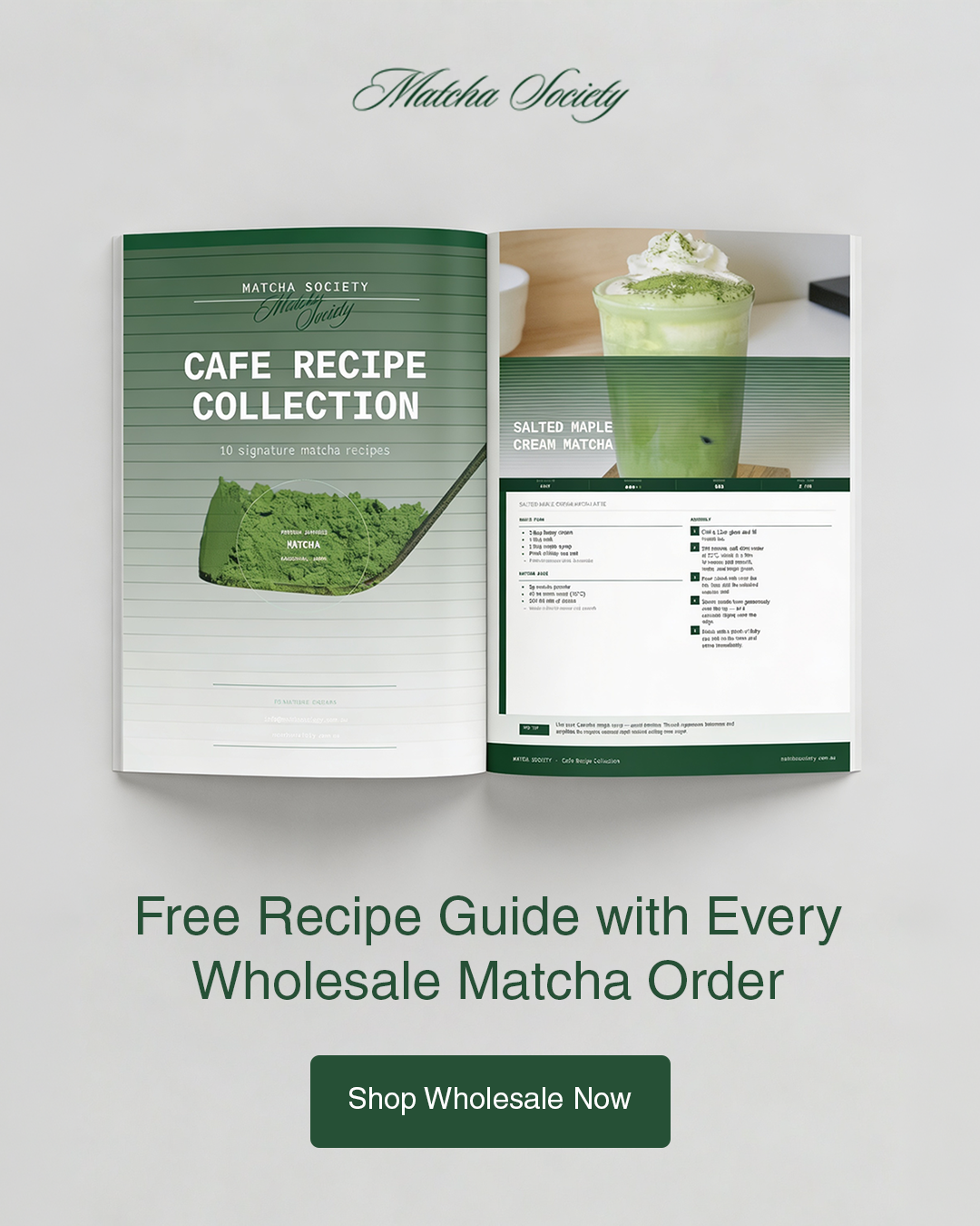 Matcha Society Facebook ad: Free Recipe Booklet with Every Order