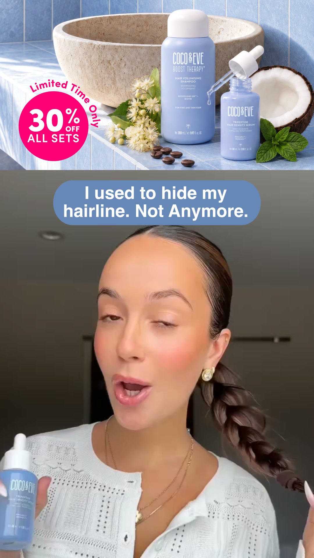 Coco & Eve Facebook ad: Thicker, Denser, Fuller Hair