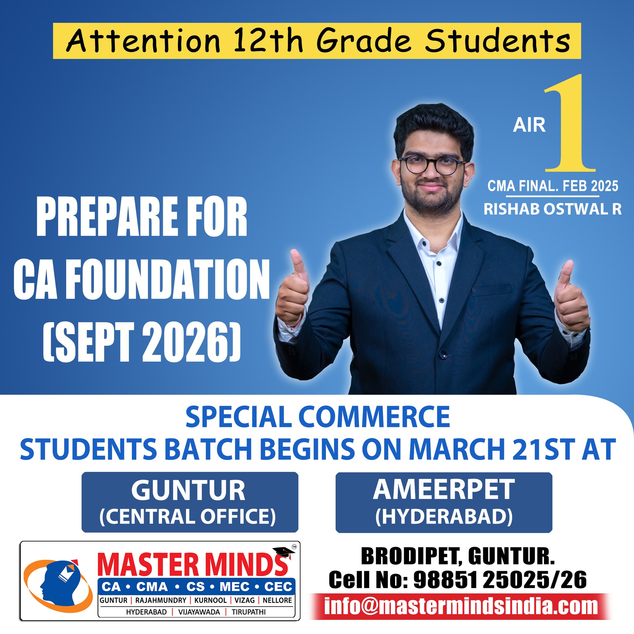 MASTERMINDS For CA Facebook ad: CA FOUNDATION REGULAR COACHING CLASSES DETAILS.