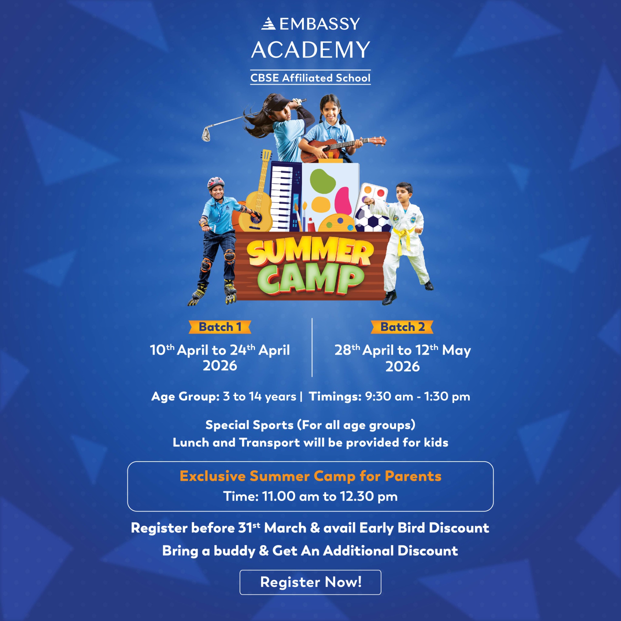Embassy Academy Facebook ad: Join Our Summer Camp