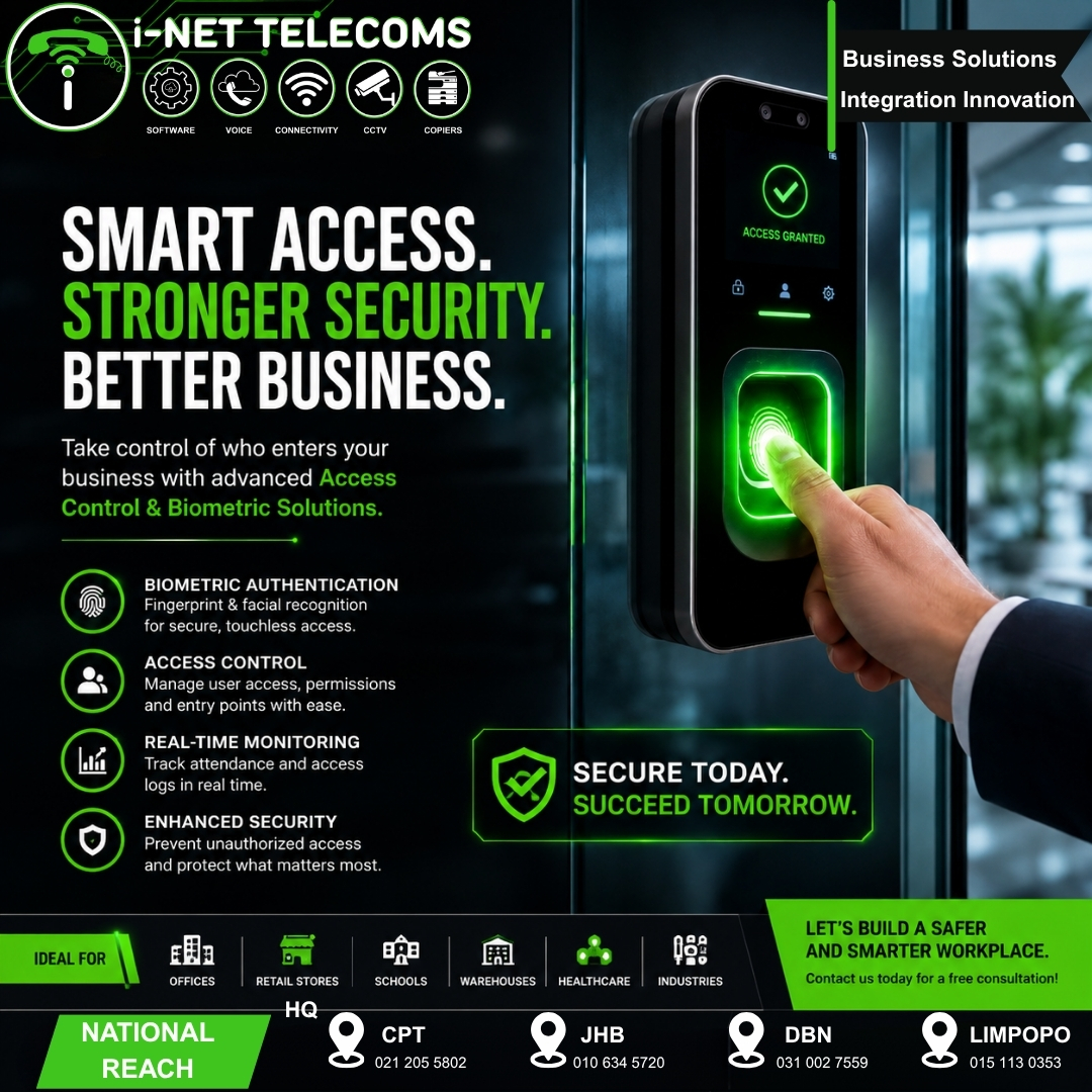 i-Net Telecoms Facebook ad: Control who enters your business with smart biometric…