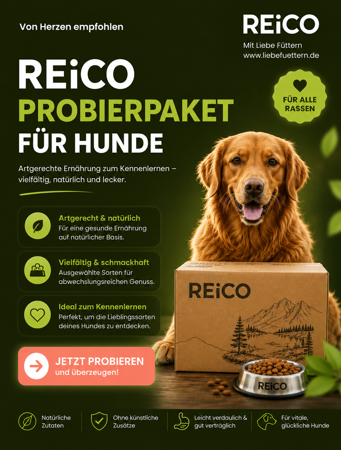 Reico Partner Liebe Füttern Facebook ad: Probierpaket anfordern