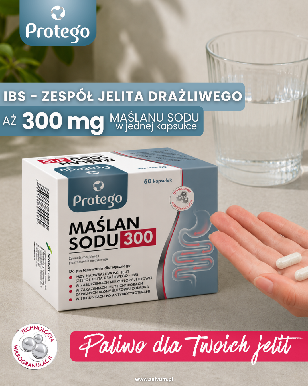 Salvum LAB Facebook ad: Wrażliwe jelita? Czas na wsparcie