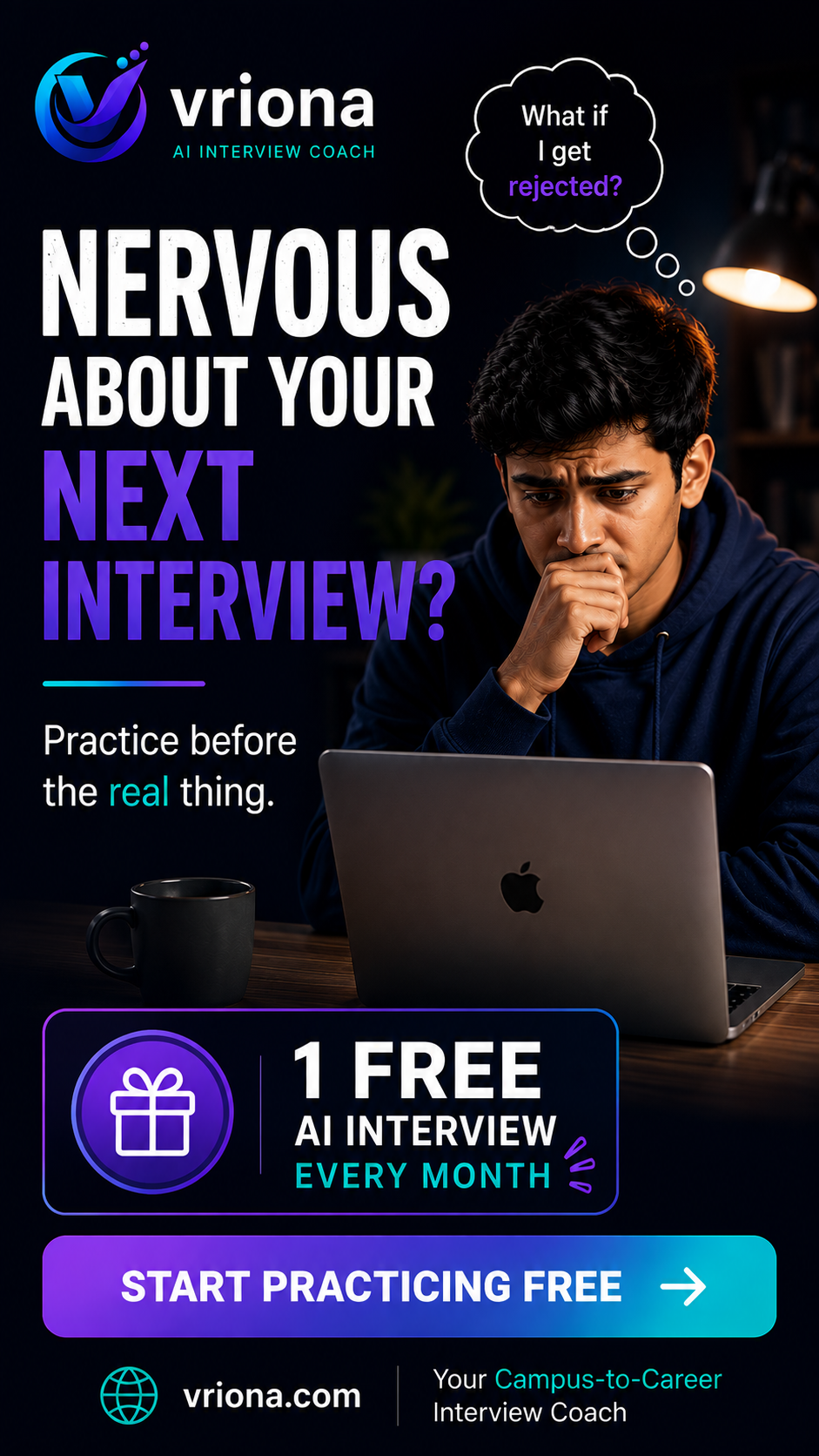 Vriona Facebook ad: Free & Low-Cost Mock Interviews, ATS Resume Builder | Vriona
