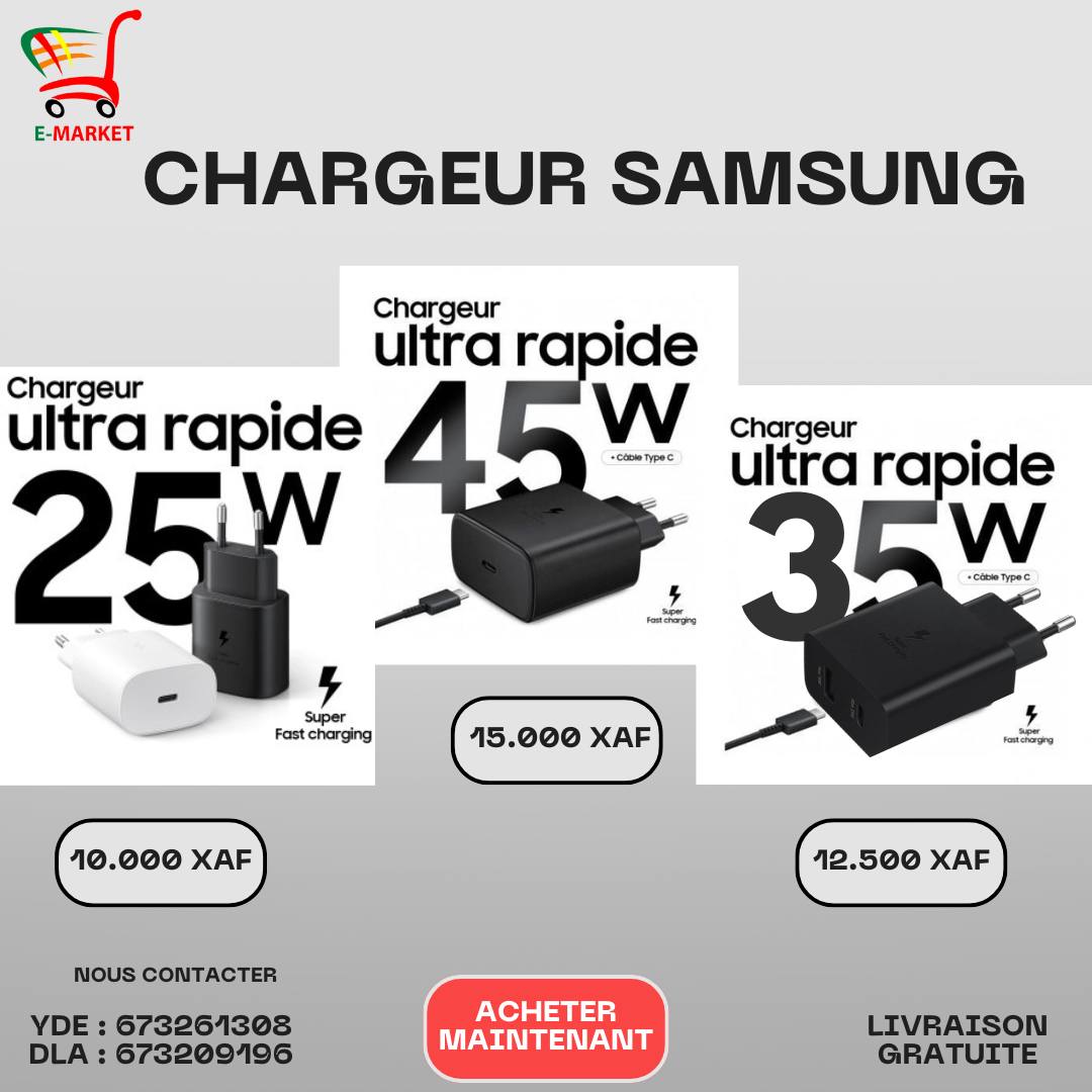 E-Market 237 Facebook ad: Fast charger Samsung d’origine disponible en 25, 35…
