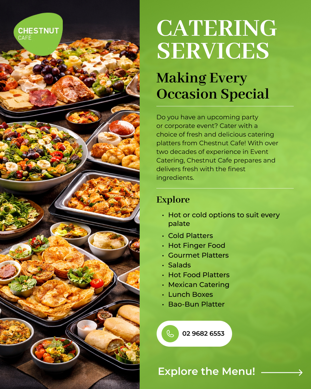 Chestnut Cafe Facebook ad: Fresh Catering for Any Event