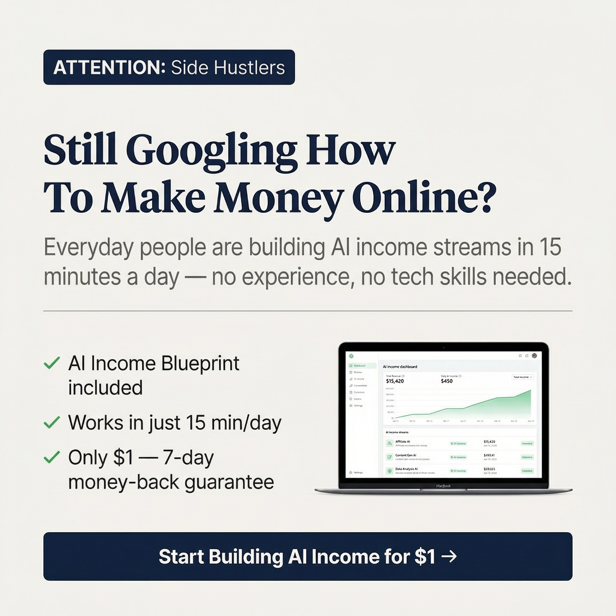 Business AI Consulting Facebook ad: Beginner to an AI expert for $1