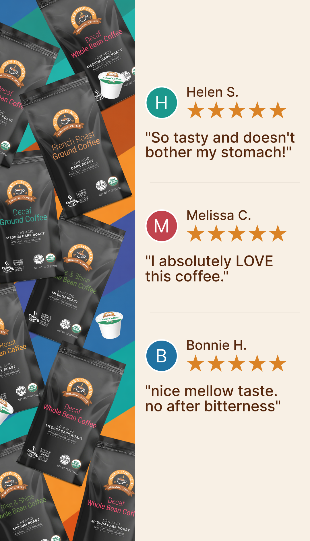 Alex's Low-Acid Organic Coffee Facebook ad