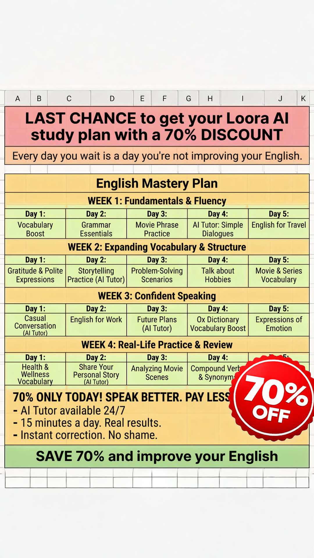 Loora: AI English Tutor Facebook ad