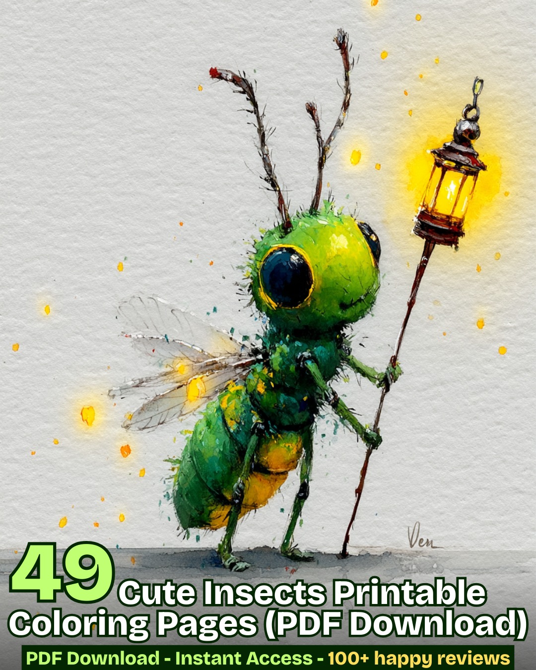 Watercolor Painting Practice Facebook ad: A cute firefly lighting the way with his…