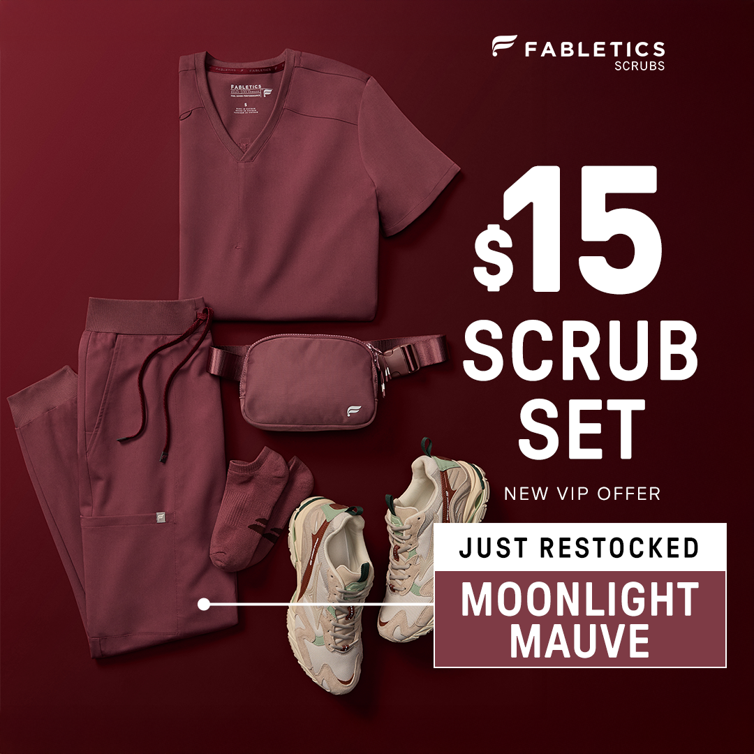 Fabletics Scrubs Facebook ad: BACK IN STOCK