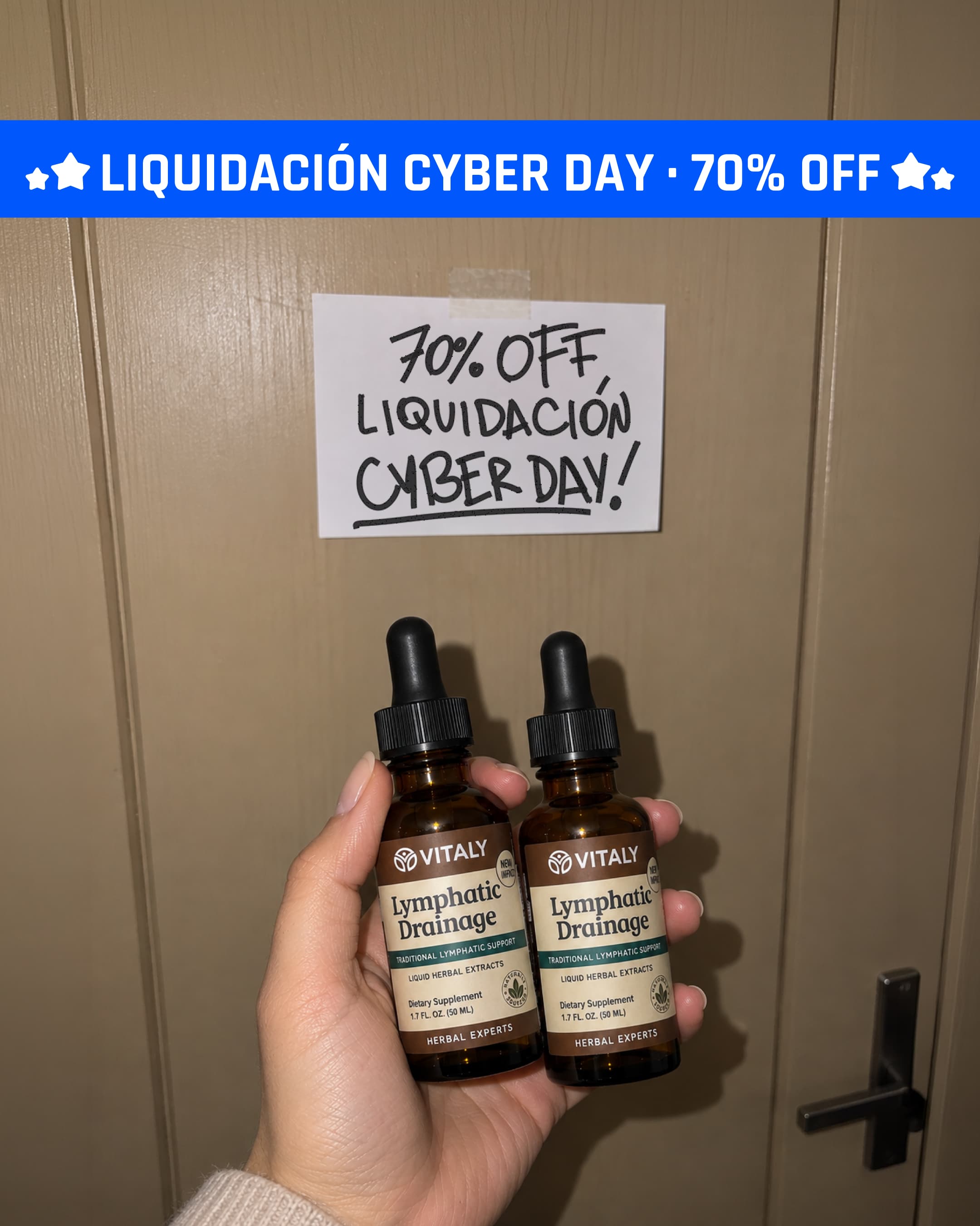 Vitaly Facebook ad: 70% OFF · Liquidación Cyber Day