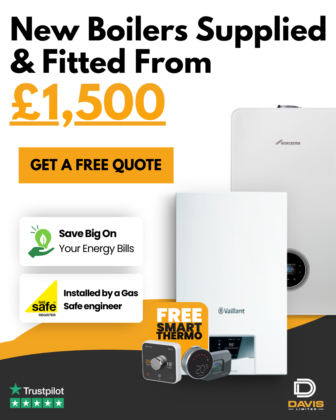 DD Davis LTD Facebook ad: Need A New Boiler, Fair Prices, Fast Quotes
