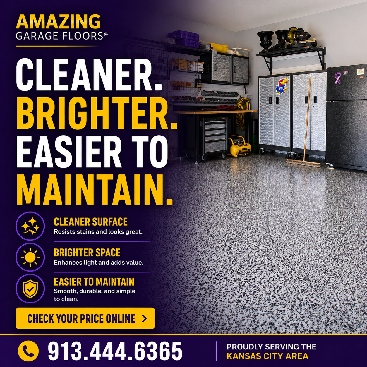 Amazing Garage Floors-Kansas City Facebook ad: Cleaner. Brighter. Easier To Maintain.