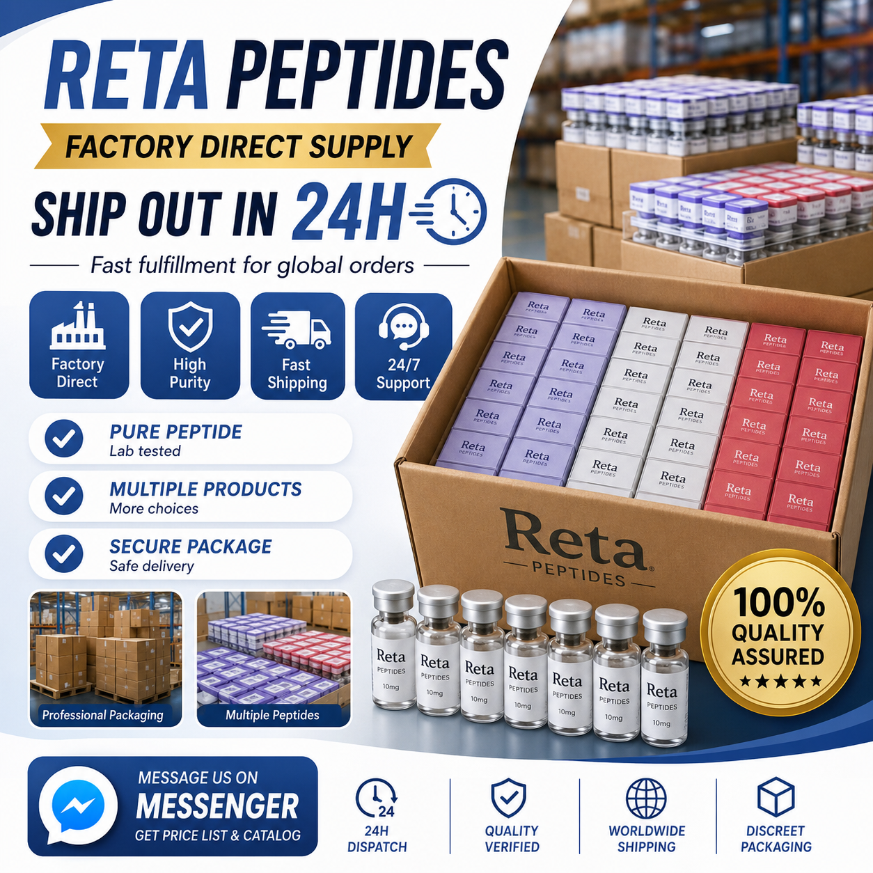 Vertex Peptide Facebook ad: 99%+ Ultra-Pure Peptides | Factory Direct | Global Shipping