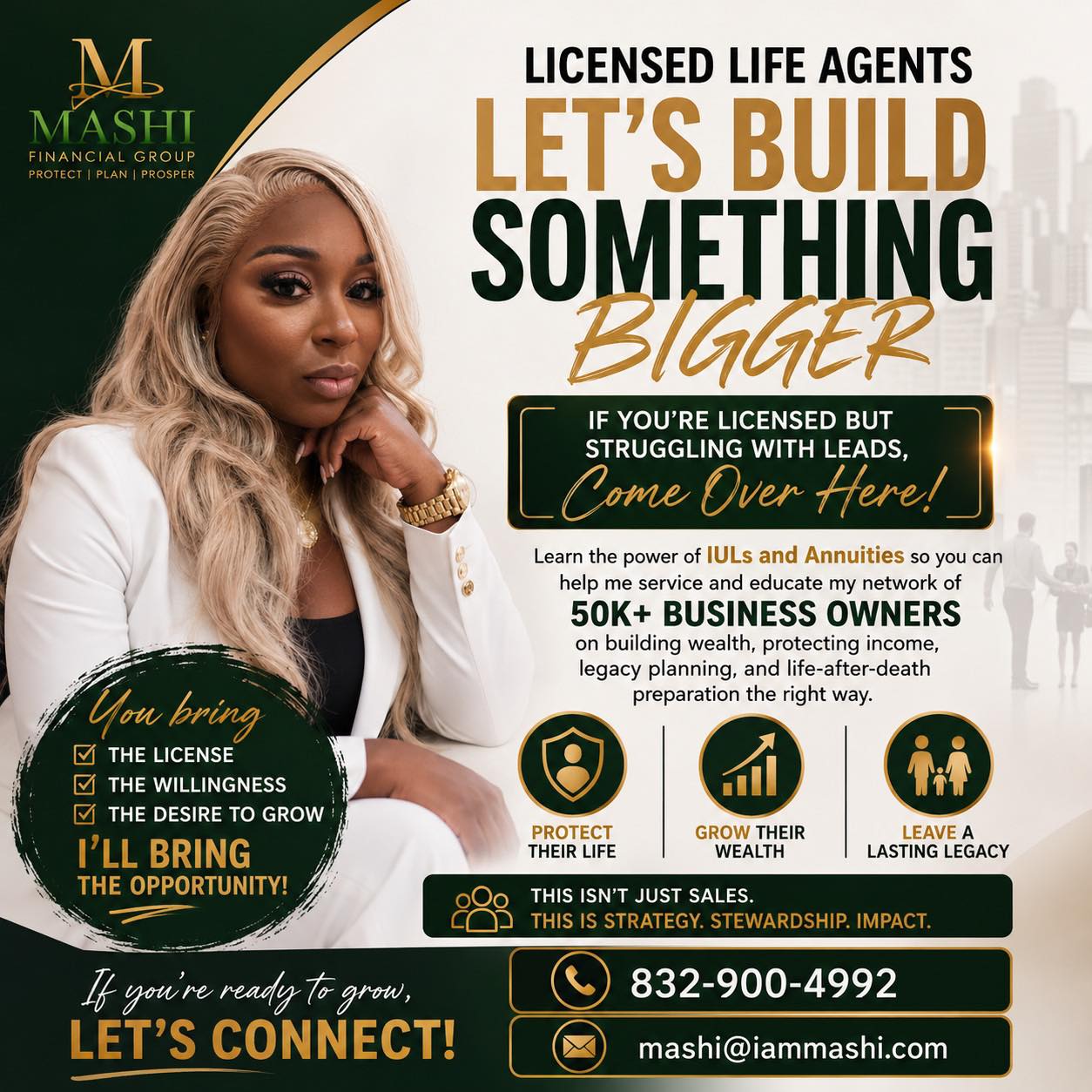 I Am Mashi Facebook ad: If you’re a licensed life agent without leads…