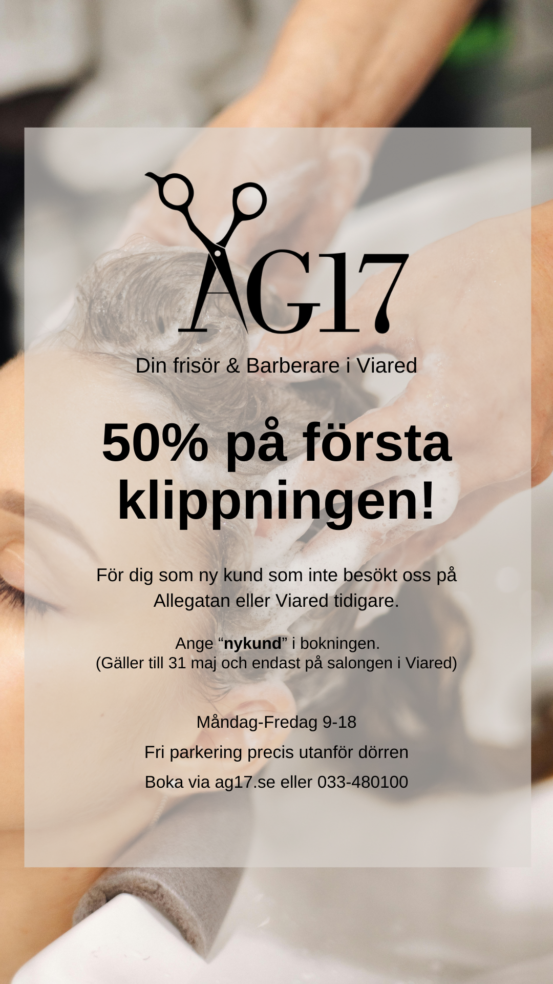 AG17 Viared Facebook ad: 50 % på första klippningen