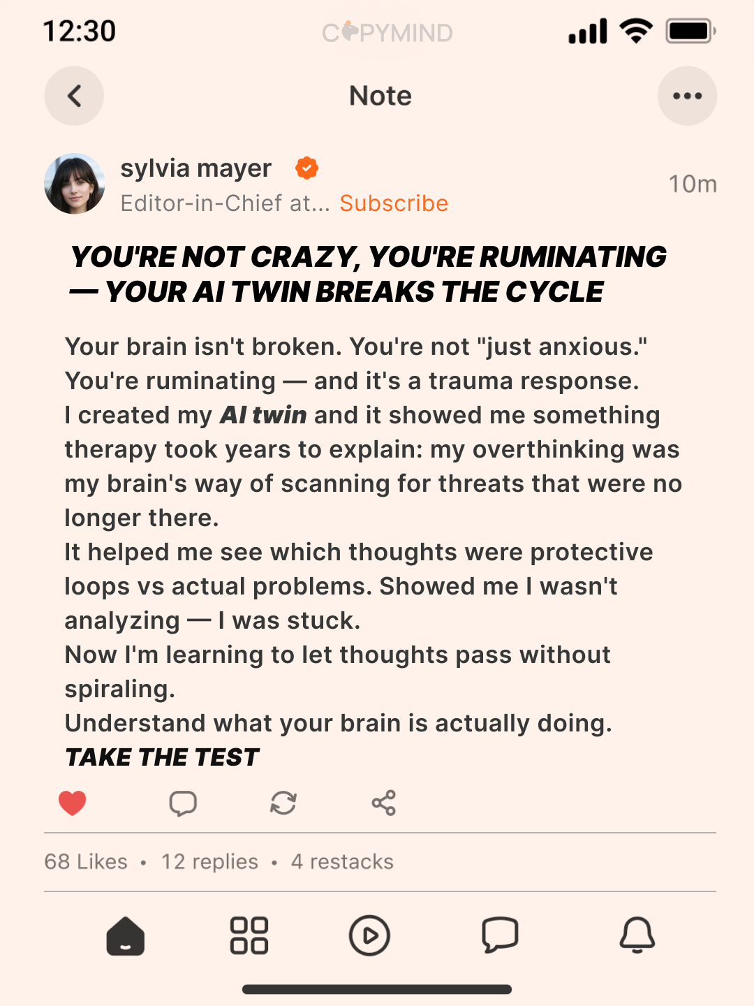 AI Mind Healing Facebook ad: Try the Copymind app today!
