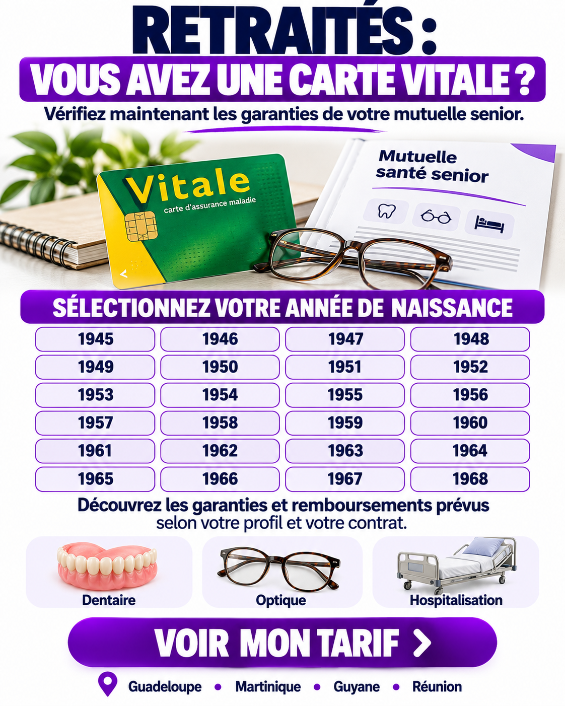 Mollen Assurance Facebook ad: Découvrez votre tarif mutuelle senior