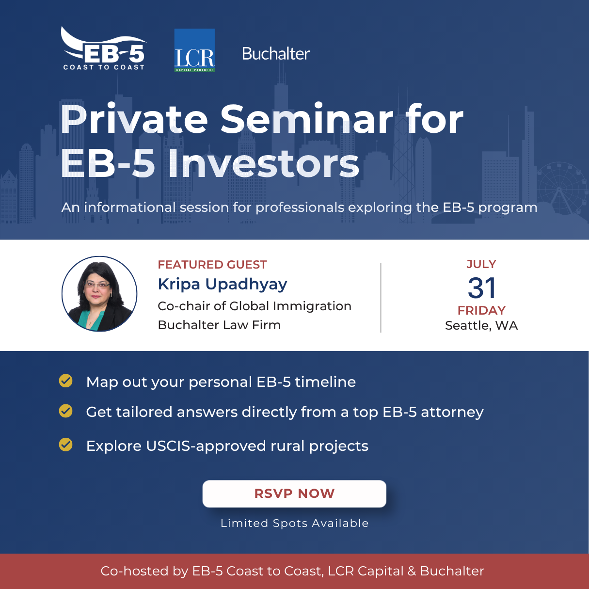 EB-5 Coast to Coast Facebook ad: Private EB-5 seminar in Seattle - July 31