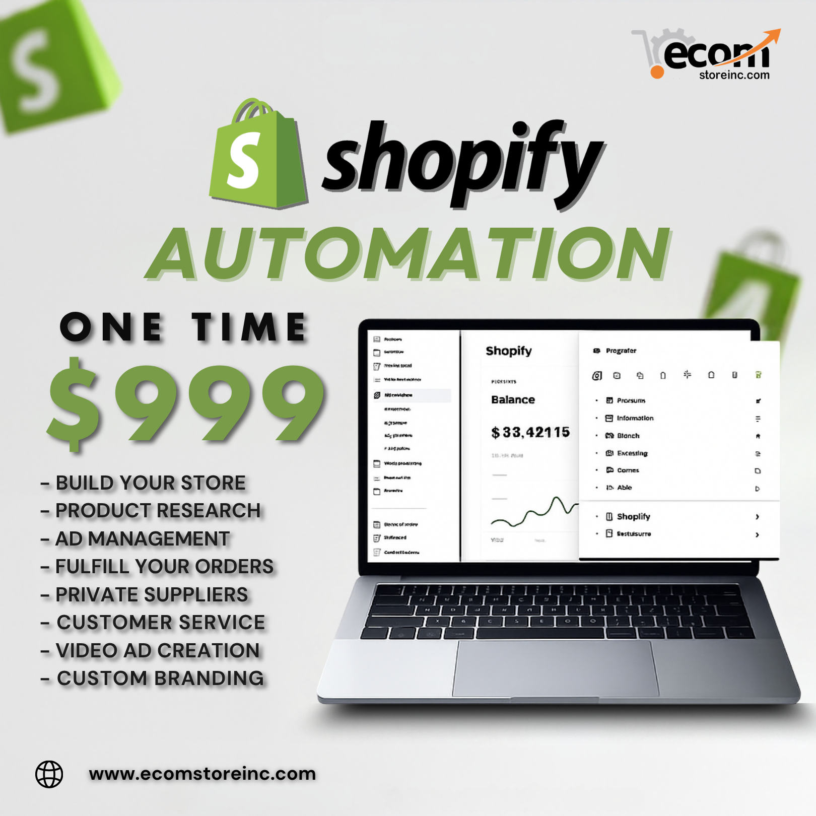 Ecom Store INC Facebook ad: Shopify Store Automation