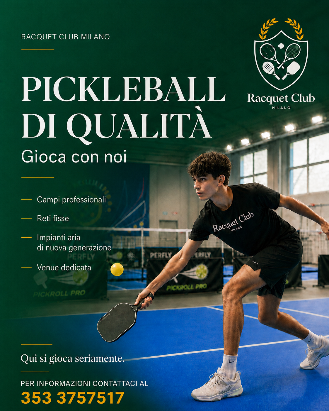 Racquet Club Milano Facebook ad: Pickleball di qualità! Gioca con noi!