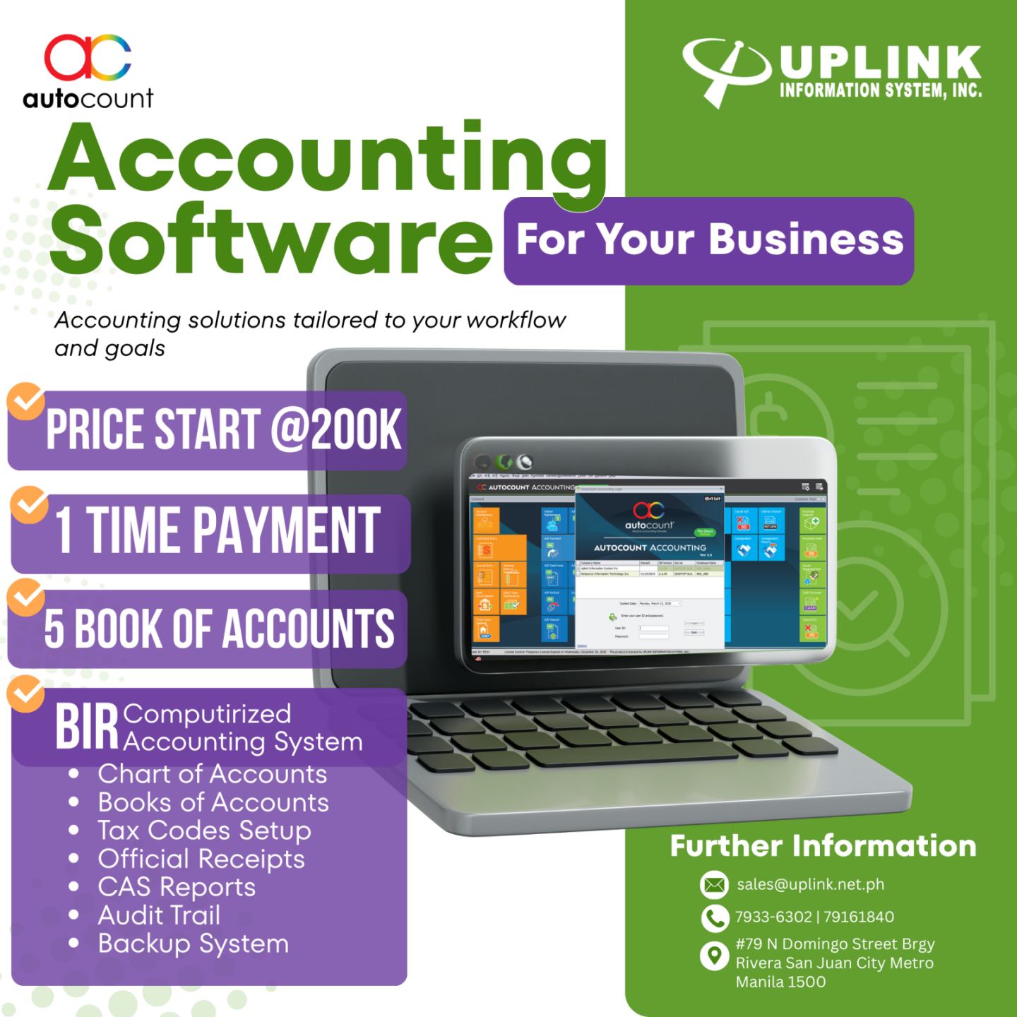 Uplink Information System, Inc. Facebook ad: Upgrade your business with a reliable Accounting Software