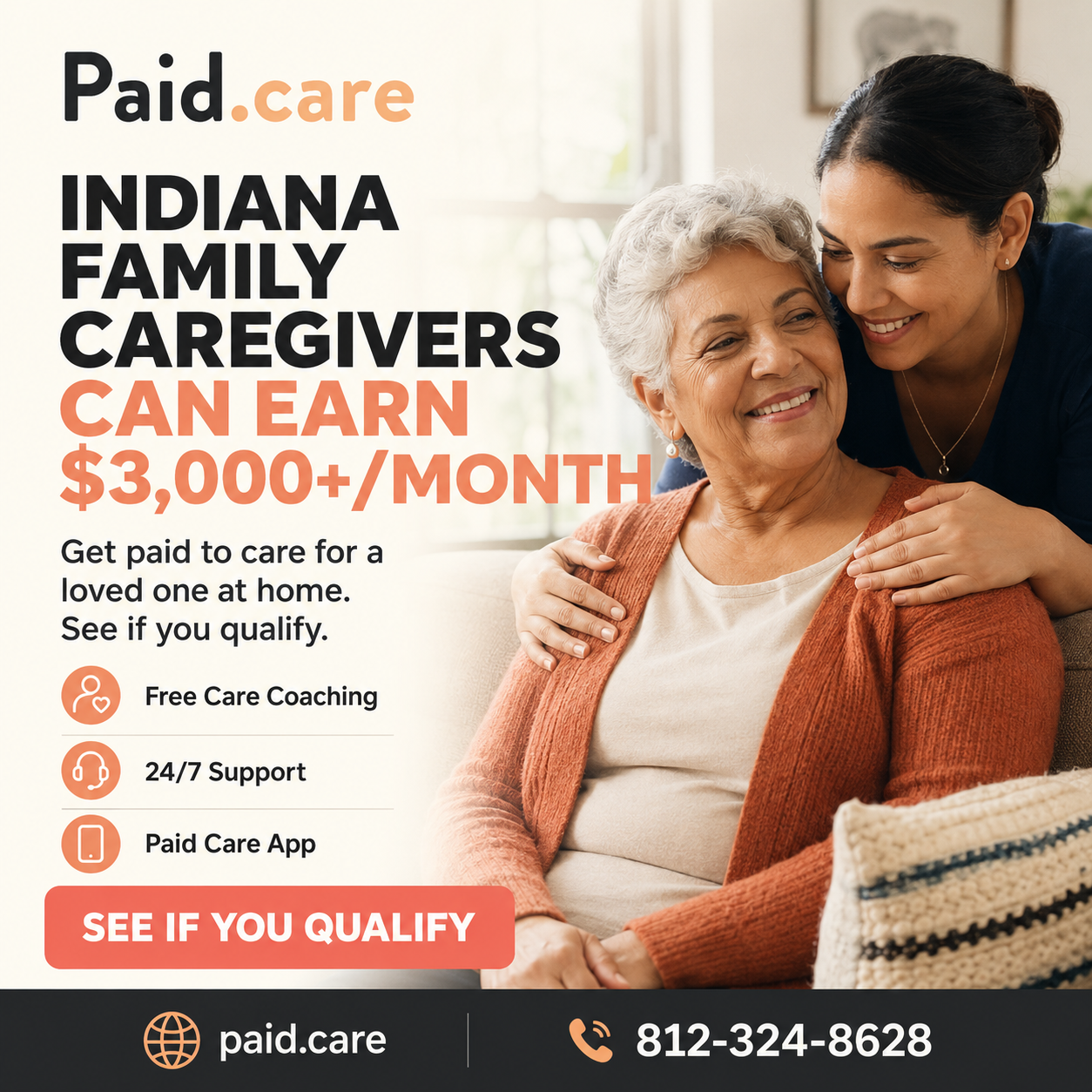 Paid.care Facebook ad: Get Paid for Being A Caregiver