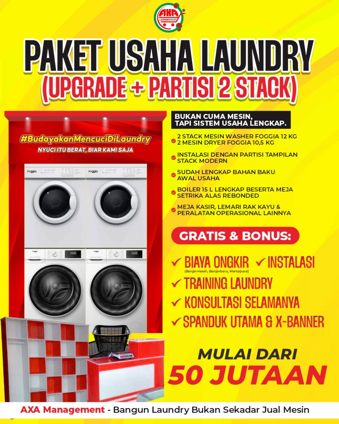 AXA supermarket Facebook ad: MAU BUKA USAHA LAUNDRY TAPI BINGUNG MULAI DARI…