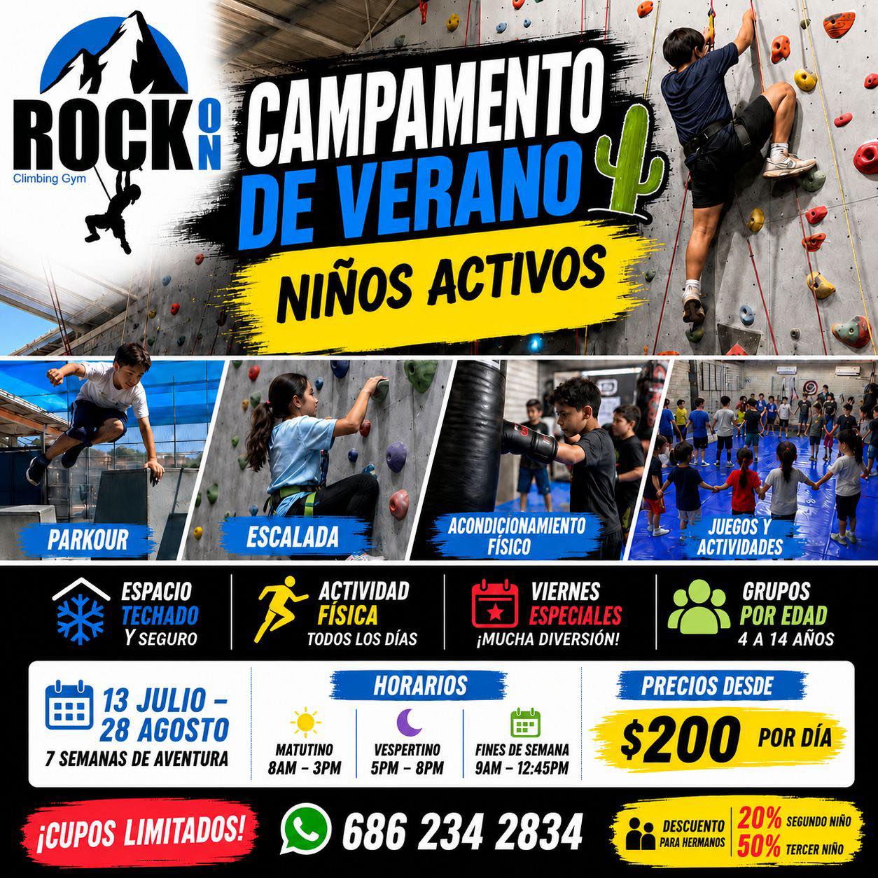 Rock On Climbing Gym Facebook ad: Campamento de Verano