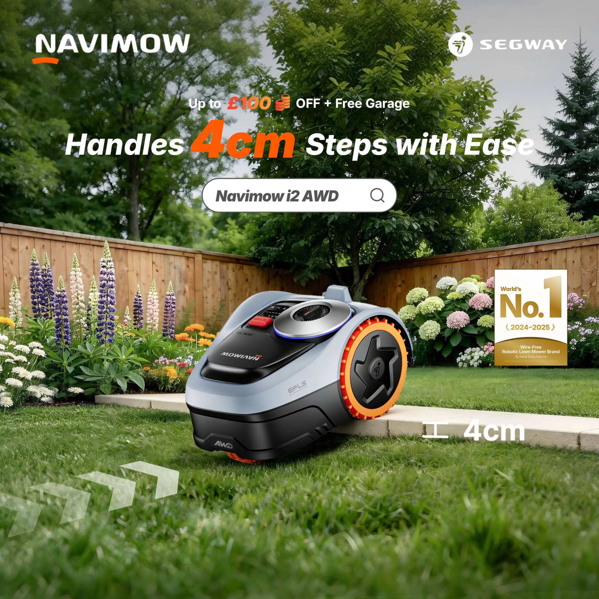 Segway Navimow Facebook ad: Navimow i2 AWD Robotic Lawn Mower - Master the Rough. Turn…