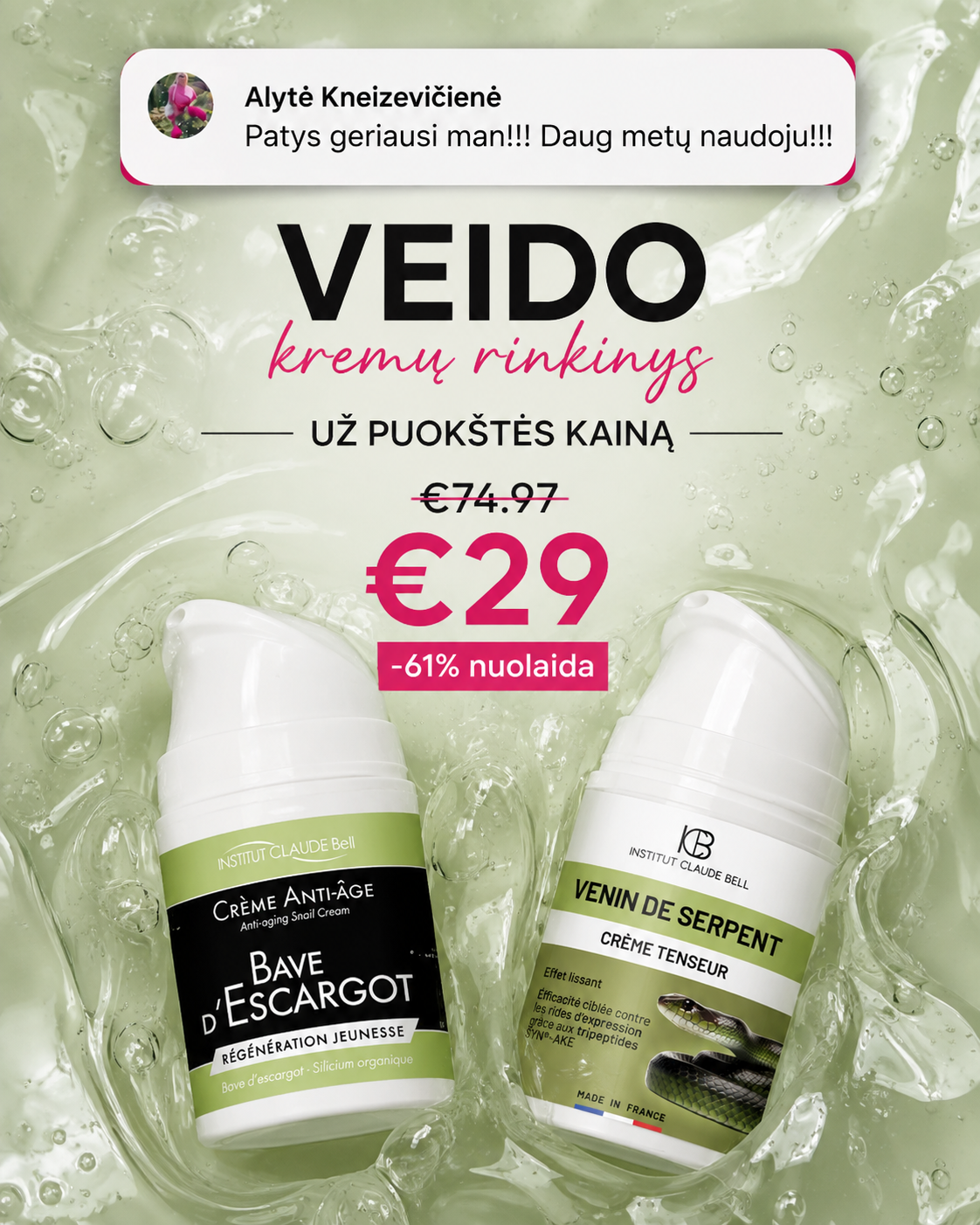 Kosmetikalt.lt Facebook ad: ANTI-AGE DUETAS, 2 vnt. už 29 €