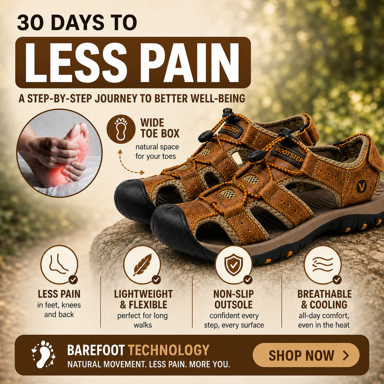 Rootstep US Facebook ad: 30 days pain-free, is it possible? With Rootstep, yes